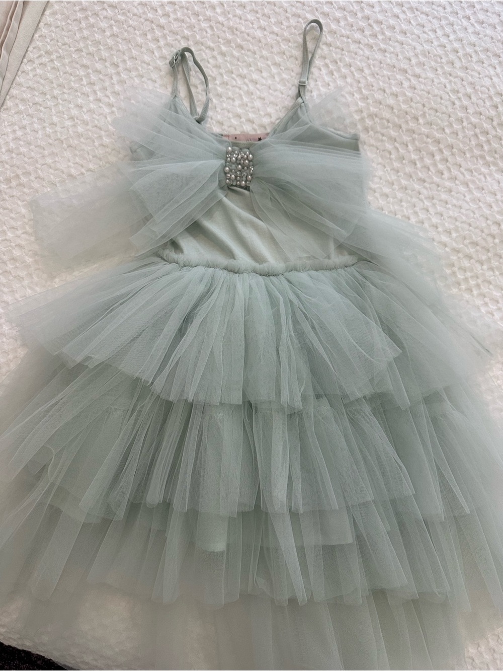 Tutu Du Monde Sage Green Layered Tulle Dress with Bow